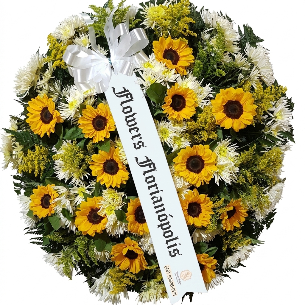 Coroa de Flores com Girass�is | Florian�polis - Bigua�u - S�o Jos� - Palho�a
