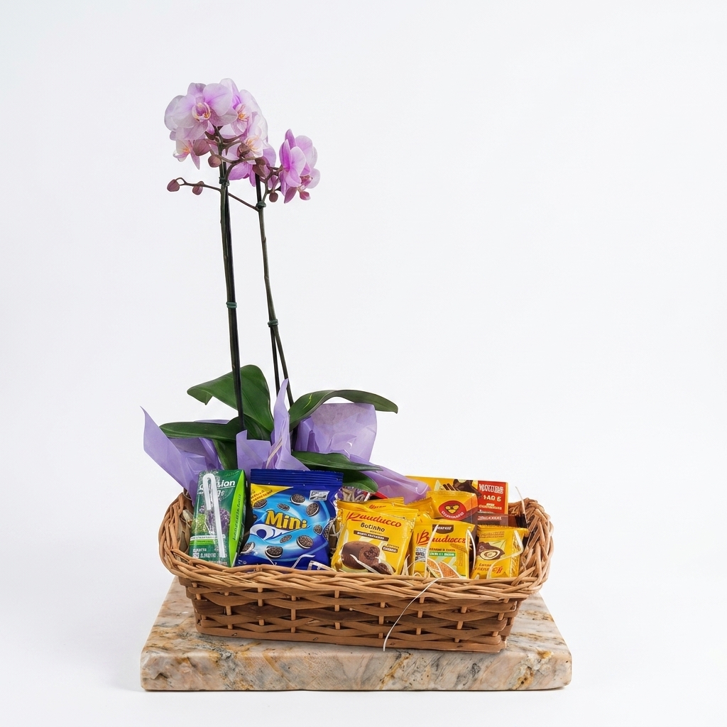 Cesta Amanhecer Premium com Orqu�dea Phalaenopsis