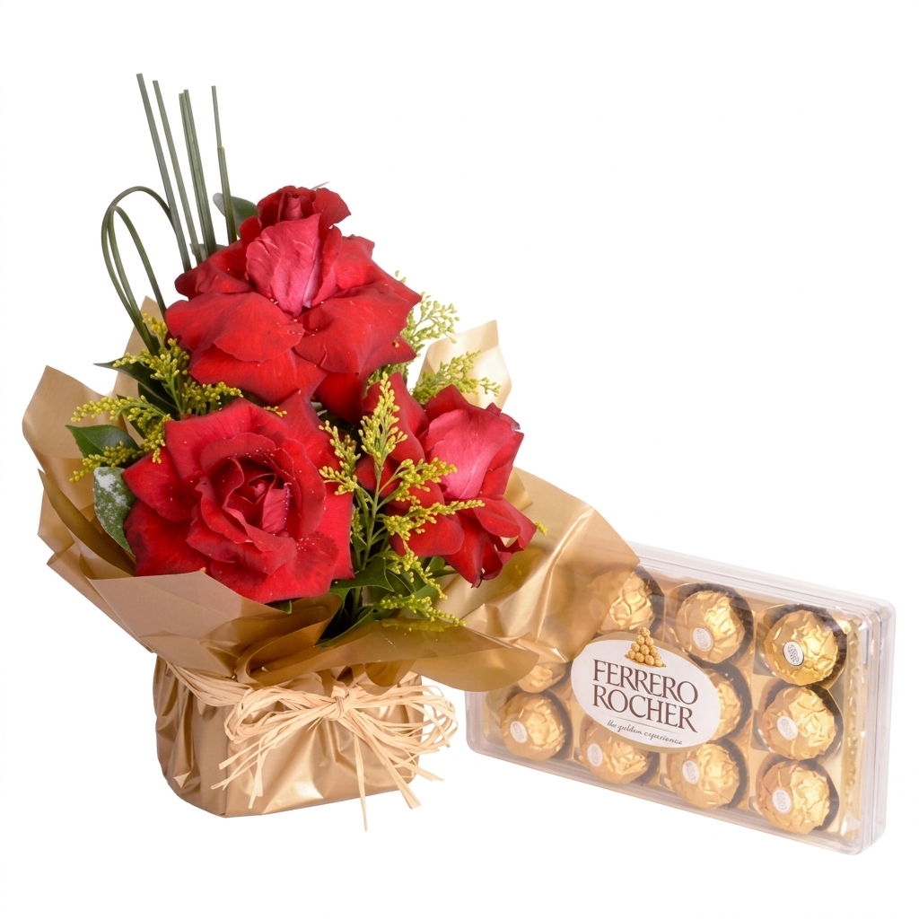 Arranjo Flowers 3 Rosas com Ferrero Rocher
