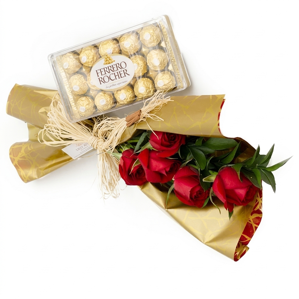 Buqu� Doce Romance - 5 Rosas e Chocolate