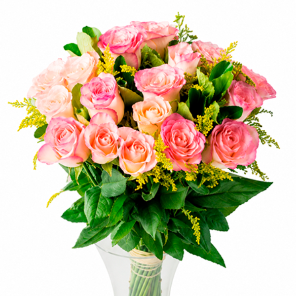 Vaso de Vidro com 20 Rosas Cor de Rosa