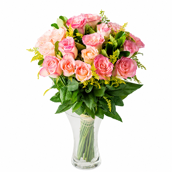 Vaso de Vidro com 20 Rosas Cor de Rosa