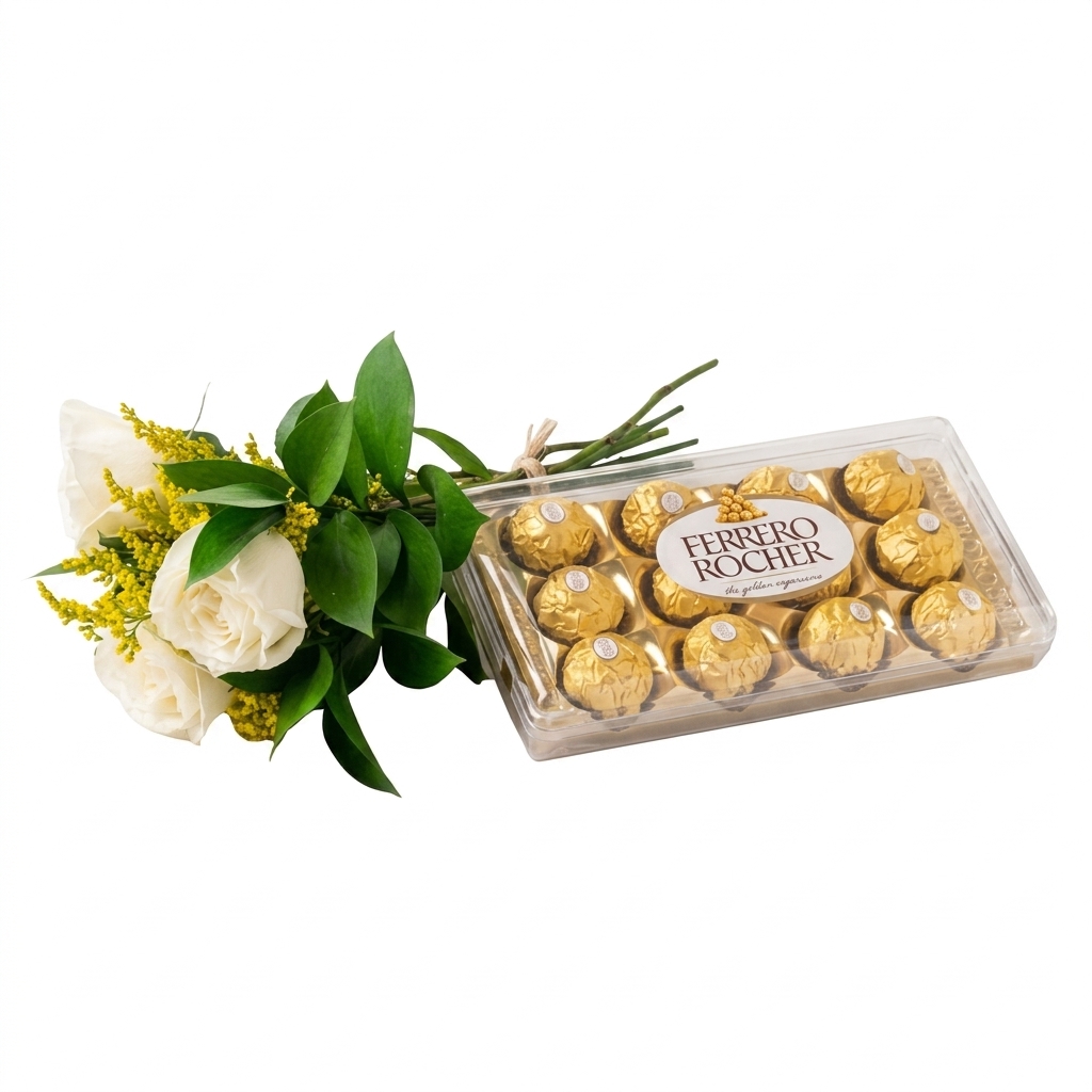3 Rosas Brancas com Ferrero 12 Unidades
