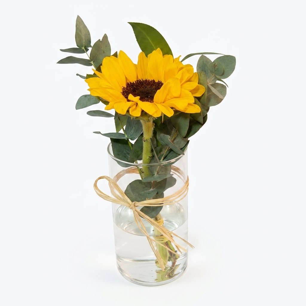 Arranjo em Vaso de Vidro com 1 Girassol