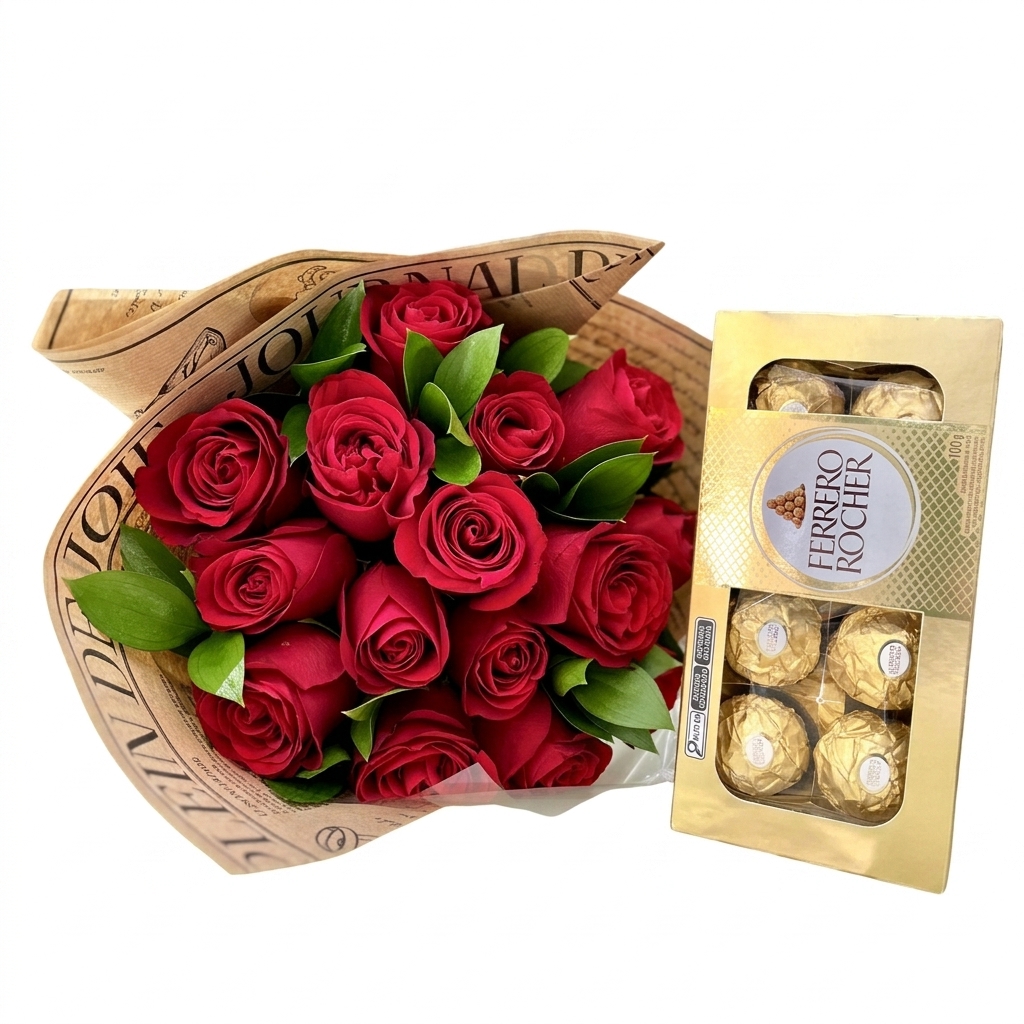 Doce Paix�o 15 Rosas com Ferrero