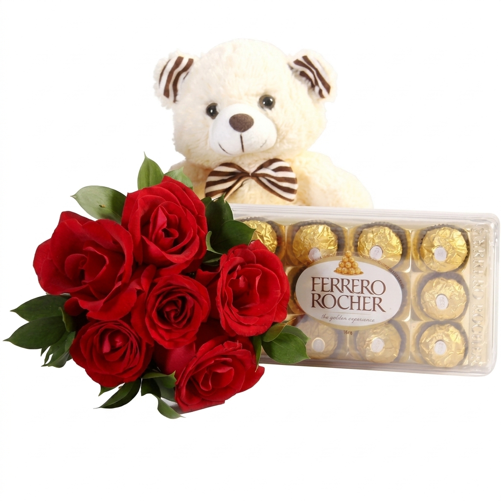La�os de Amor 07 rosas com Urso e Chocolate