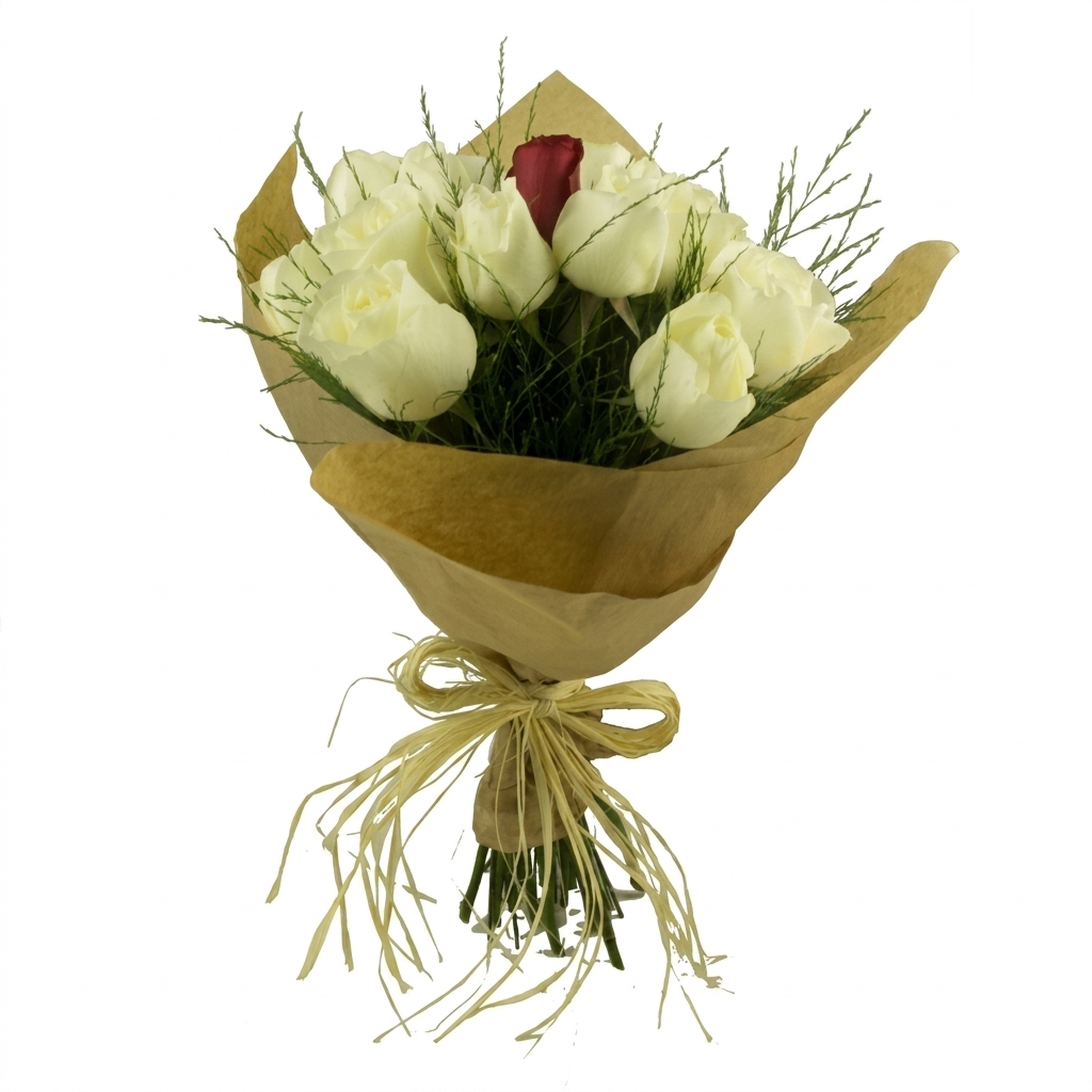 Buqu� de Rosas Brancas e Vermelha